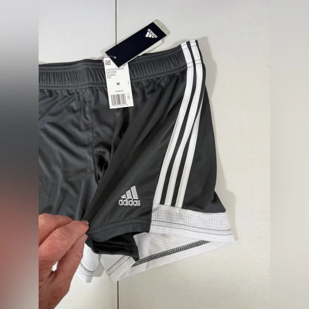 NWT Adidas Women’s Climalite Soccer Shorts, Grayw/white stripes MED Tastigo 19 - Picture 5 of 12